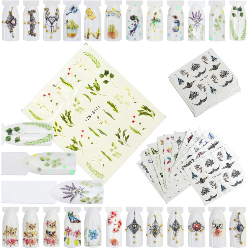 

FWC 12 Styles Nail Art Flower Pattern Water Transfer Stickers Nail Decals With Butterfly Vintage High-end Necklace Nail Sticker