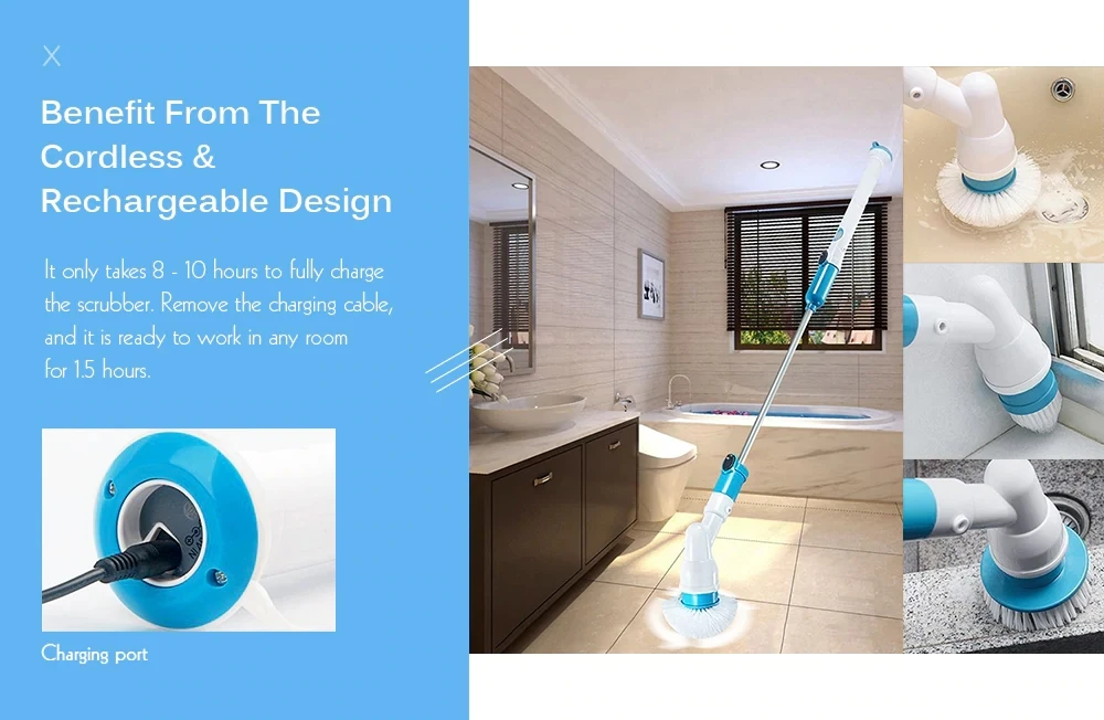 Tub Tile Cordless Cleaning Brushes Household Cleaner Tools Hurricane Rotary scrubber Power Scrubbers Bathroom Brush Electric