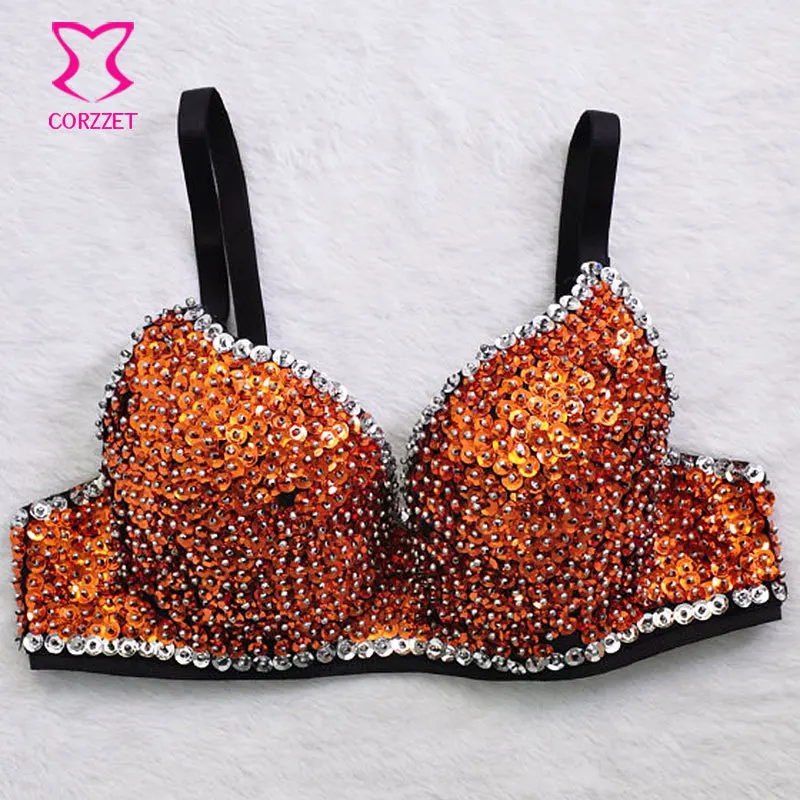 

Sexy Sequined and Beading Bras Full Studded Push Up Bra Top Club Punk Bra Underwear Women Exotic Apparel