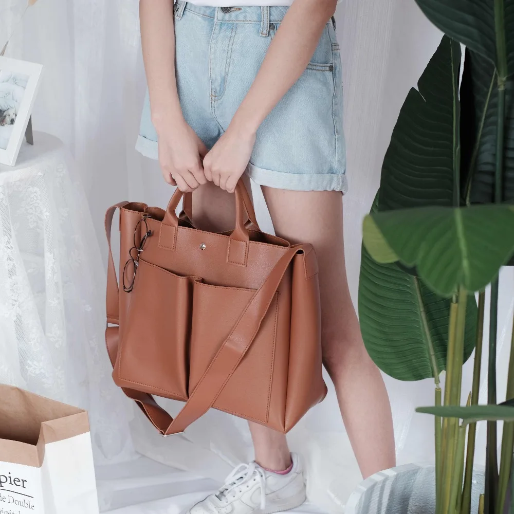 2021 new Pu Leather laptop Bag Simple Handbags Famous Brands Women Shoulder Bag Casual Big Tote Vintage Ladies Crossbody Bags