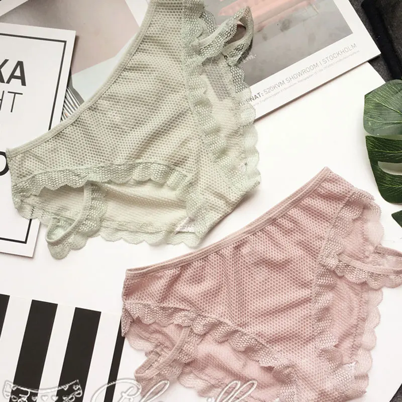 

SP&CITY Sweet Lace Ruffle Sexy Transparent Panties For Women Dots Hollow Out Menstrual Underwear Seamless Briefs Sexy Lingerie
