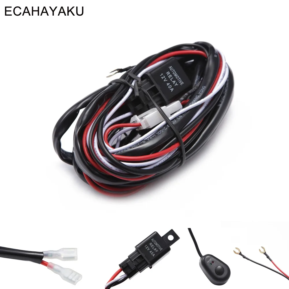 

ECAHAYAKU Car Auto Led Work Lamp Driving Light Wiring Loom Harness Offroad Led Light Bar Wire Cable 40A 12v 24v Switch Relay Kit
