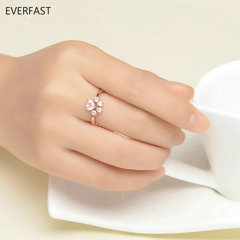 

1Pc Adjustable Cat Paw Print Ring With Pink Zircon Rose Gold Color Cute Women Charm Rings Korean Style For Party Spring Gift
