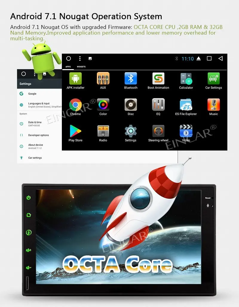 Sale Universal Double Din Car Stereo 7" 1024600 Touch Screen Head Unit Android 7.1 OCTA CORE 2GB+32GB Car Audio Non-DVD Player Suppor 1