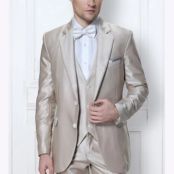 

New costume homme 2017 Champagne Groom mens suit Tuxedos Notch Lapel Groomsmen wedding suits for men ( jacket+Pants+vest+tie)