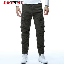 LONMMY мужские брюки-карго эластичные брюки-карандаш в Военном Стиле с боковой молнией, хлопковые многокарманные брюки для мужчин Весна