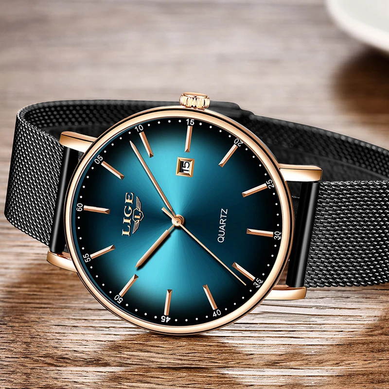 Reloj Mujer LIGE, новые женские часы, Лидирующий бренд, роскошные женские ультратонкие часы с сетчатым ремешком, водонепроницаемые кварцевые часы из нержавеющей стали