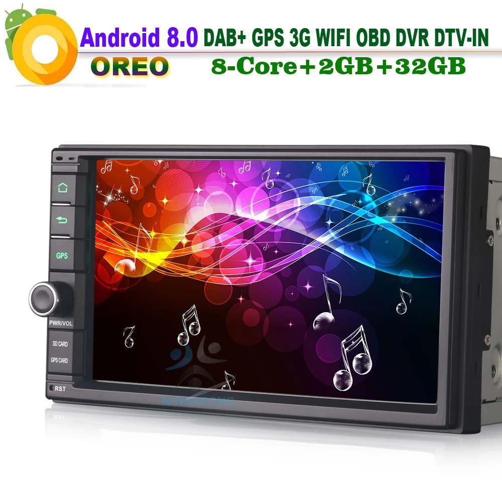 

2 Din 7"Universal DAB+ Android 8.0 Sat Navi DVB-T2 DVR 3G USB BT Autoradio 3G RDS Car Stereo GPS MP3 Bluetooth WiFi OBD2