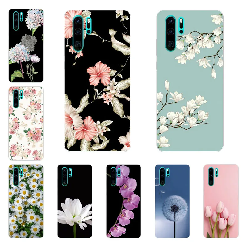 huawei p30 lite Case,Silicon bloom Flowers Painting Soft TPU Back Cover for huawei p30 pro Phone protect Bags shell