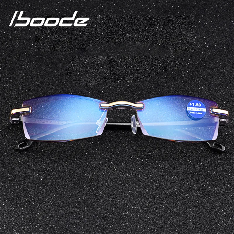 

iboode Blue Film Resin Reading Glasses Men Women Frameless Presbyopic Glasses +1.00 1.50 2.00 2.50 3.00 3.50 4.00 Diopter
