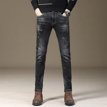 Новые джинсы мужские прямые облегающие стиль повседневная мужская одежда тонкие длинные брюки эластичные джинсы Tide KLY1815