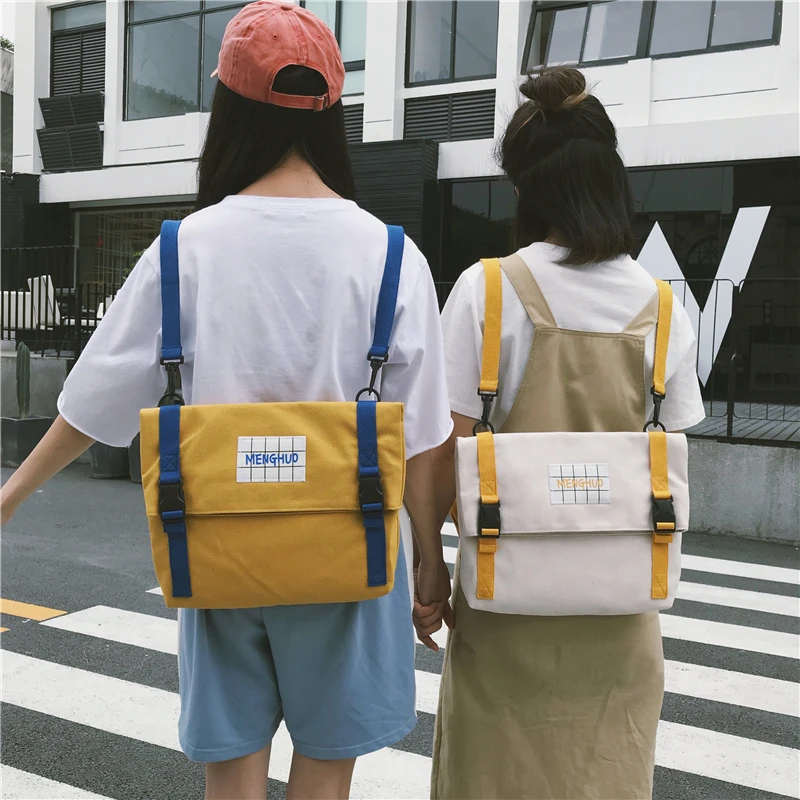 

Japanese Simple Cute Backpack Harajuku Multifunction Student Book School Plaid Bag Personality Canvas Pack Yellow Pink Rucksack