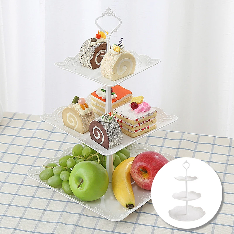 

3 Tier Plastic Cake Stand Afternoon Tea Wedding Plates Party Tableware New Bakeware Cake Shop Three Layer Cake Rack 2019 Brand