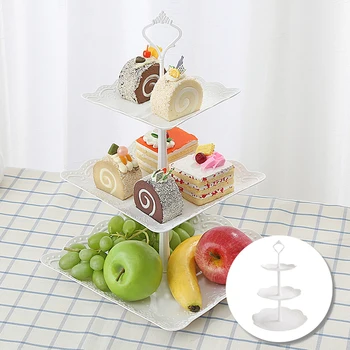 

3 Tier Plastic Cake Stand Afternoon Tea Wedding Plates Party Tableware New Bakeware Cake Shop Three Layer Cake Rack 2019 Brand