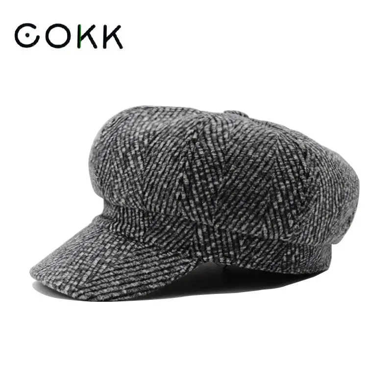 COKK Winter Hats For Women Winter Cap Wool Hat Female Button Baseball Cap Sun Visor Hat Gorras Casquette Black Fall Boina Bone pink baseball cap