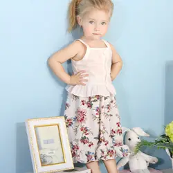 2019 новые летние комплекты одежды для маленьких девочек, хлопковые топы на бретелях + длинная юбка с цветочным рисунком, Одежда для