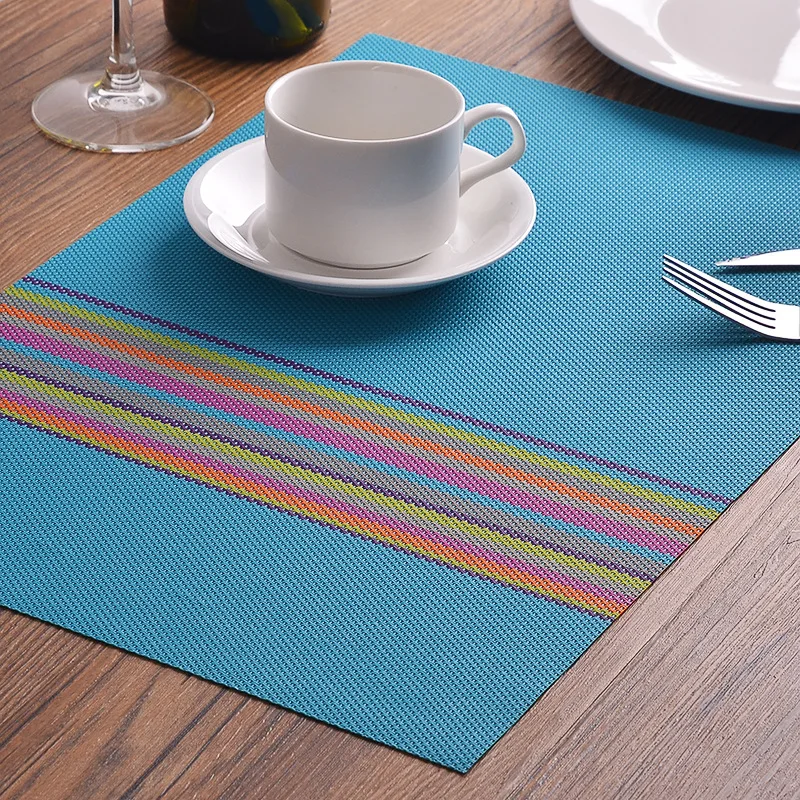New Rainbow stripes Exquisite PVC Placemats Woven Vinyl Place Mats for