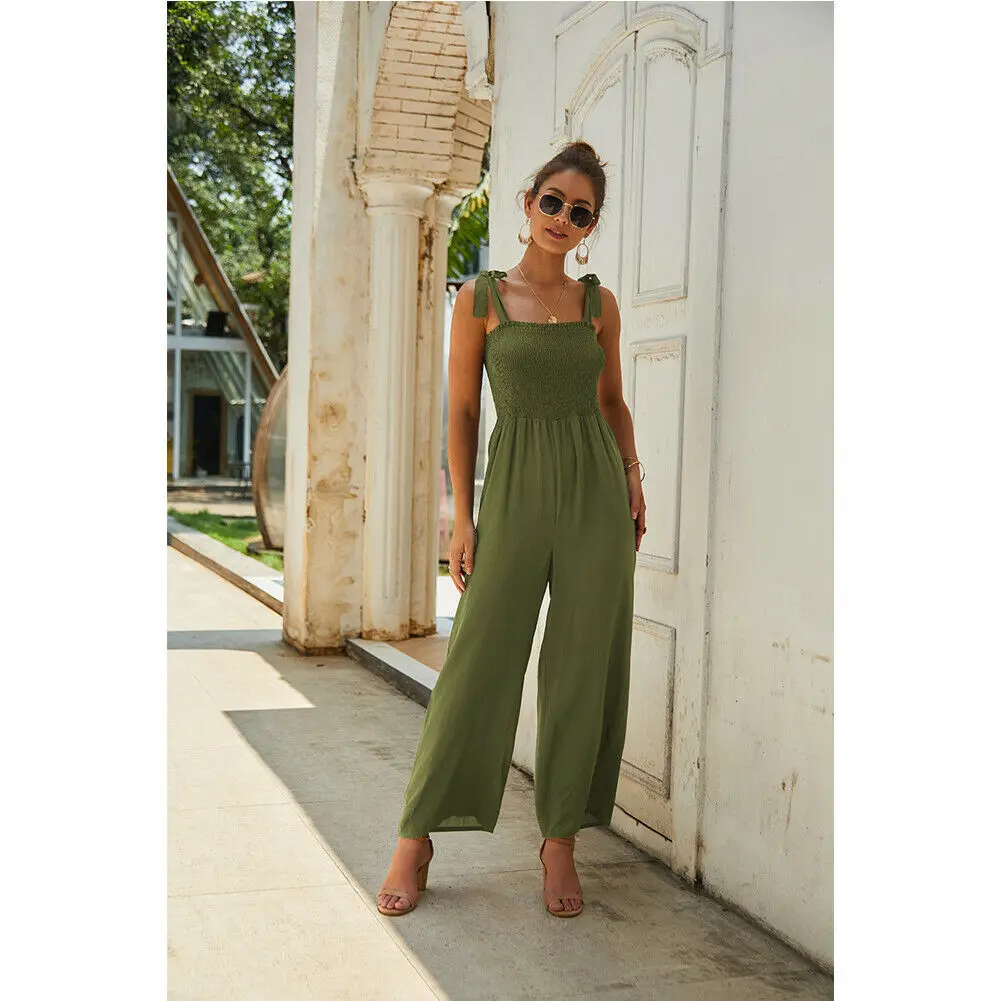 

Hot Sale Women's Strappy Pleated Tops Jumpsuits Romper Long Trousers Pants Clubwear Summer 2019