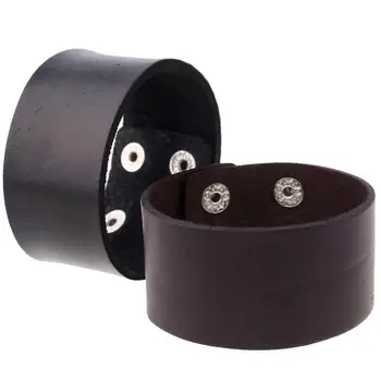 

Fashion Punk Black Brown Wide Leather Wristbands Cuff Bracelet Gothic Casual Women Men Biker Simple Charm Bangle Vintage Jewelry