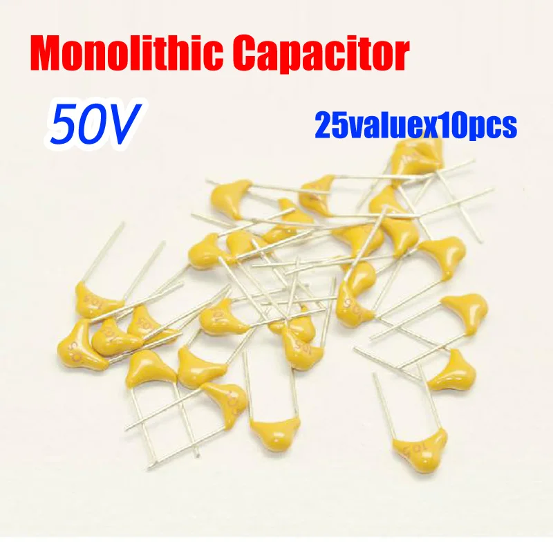 50V 10pF 10uF MONO Capacitor 25valuesX10pcs=250pcs Monolithic Ceramic
