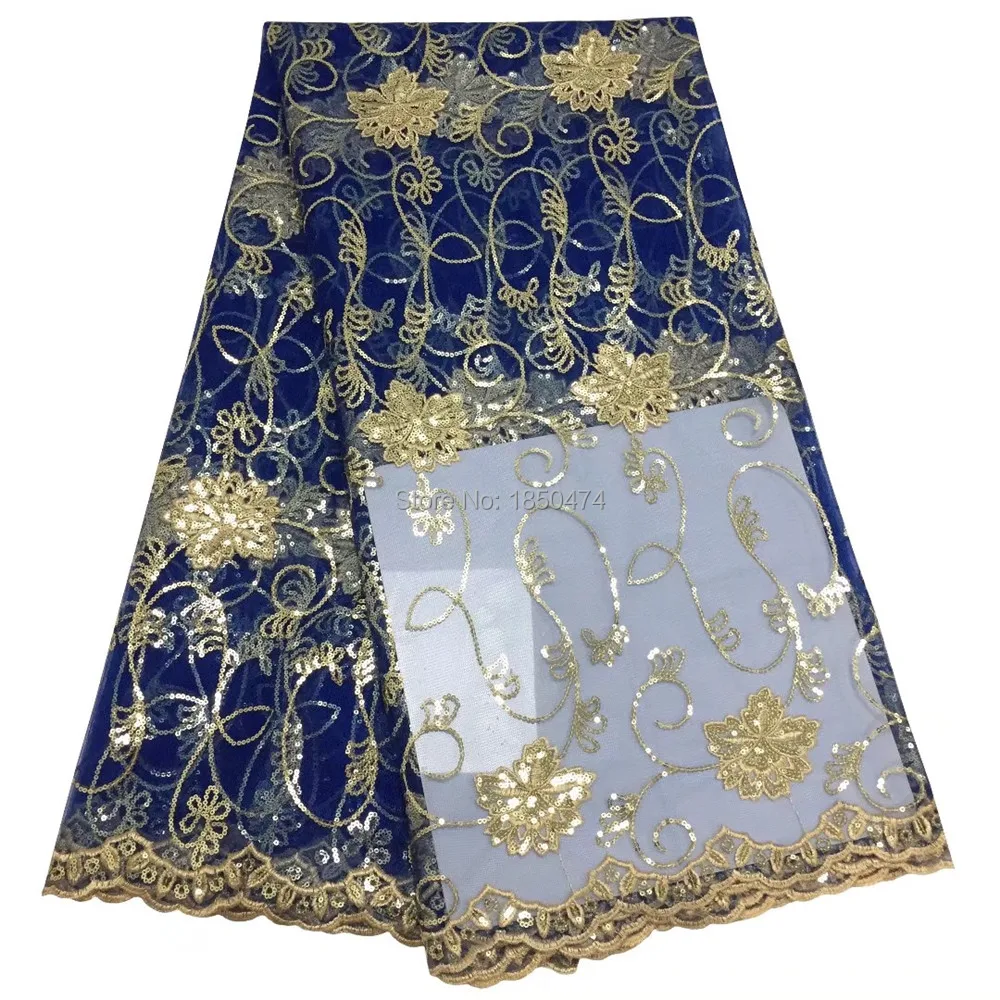 Wholesale Blue African Lace Fabrics French Fabric 2019 High Quality Gleamy Sequins For Nigerian Women 5Yards YDF | Дом и сад