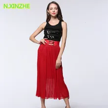 Женская одежда сплошной цвет с эластичной талией плиссированные шифоновые юбки женский высокой уличной моды Тонкий Длинные юбки 1442