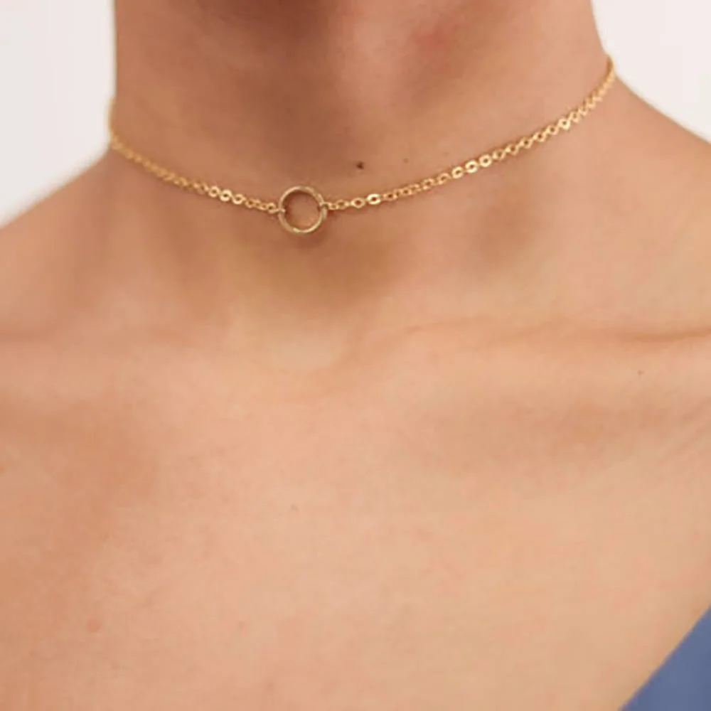 

New Simple Women Circle Round Necklaces Silver/Gold Color Chain Jewelry For Women Jewelry Gift #250977