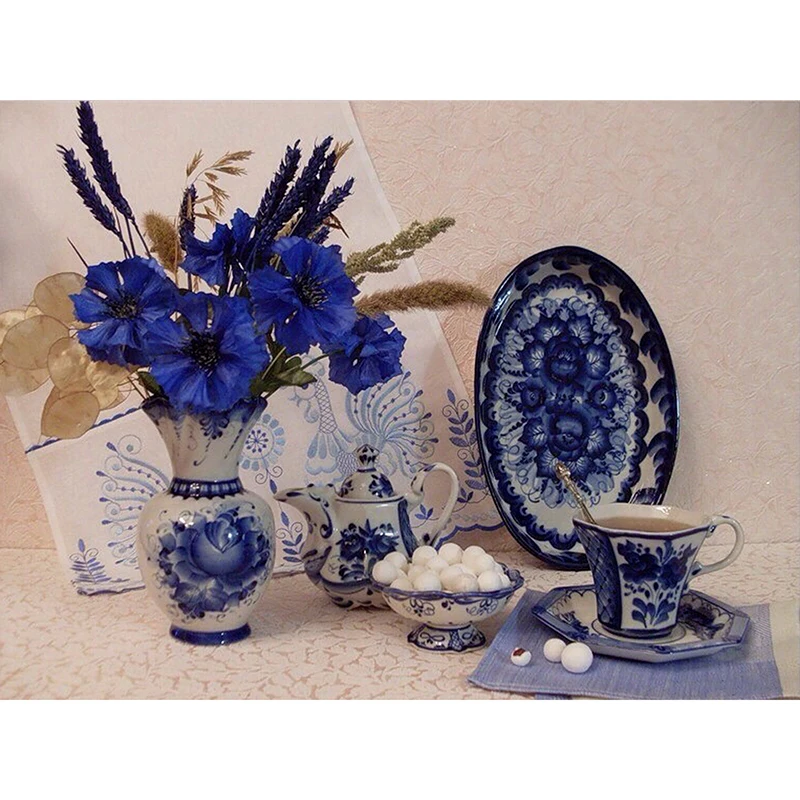 5D DIY Diamond Painting&quotBlue and white porcelain tableware&quotDiamond Embroidery Cross Stitch Rhinestone Mosaic Painting Home Decor | Дом и