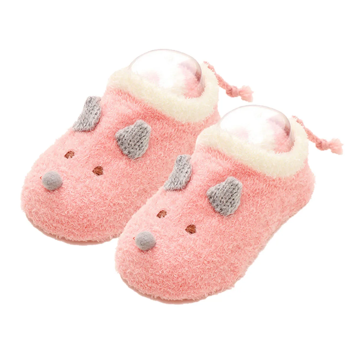 Милые зимние Носки для новорожденных детей теплая верхняя одежда с принтом животных, носки для маленького мальчика/девочки Младенческая изделия противоскользящие для малышей носки-тапочки детские носки - Цвет: Розовый