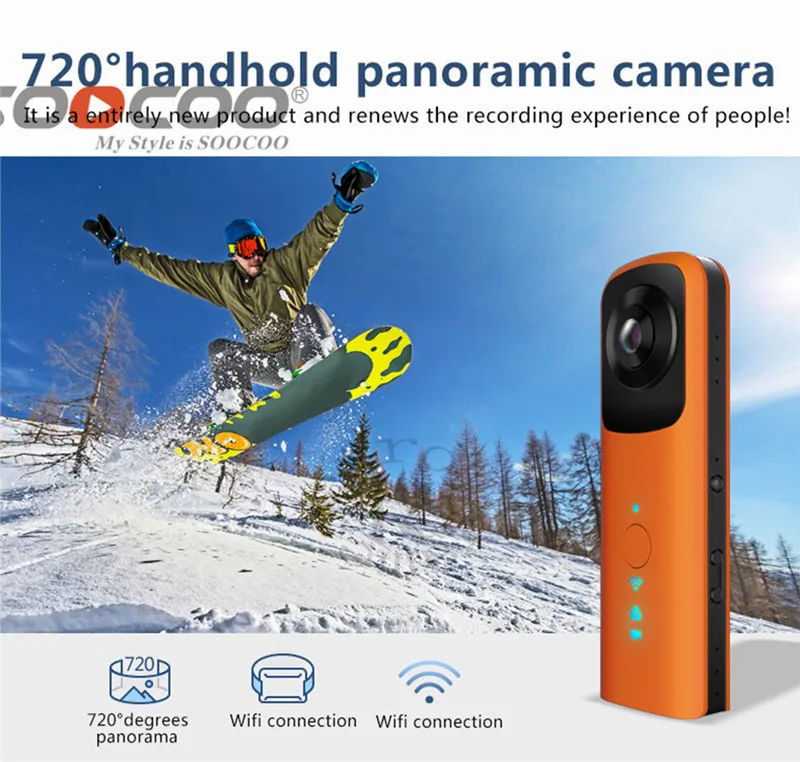 VR Camera 360 Camera Handheld Support WiFi Dual 1920 * 960 30fps 210 HD Wide Angle FishEye Lens Panoramic Driving VR Action Cam