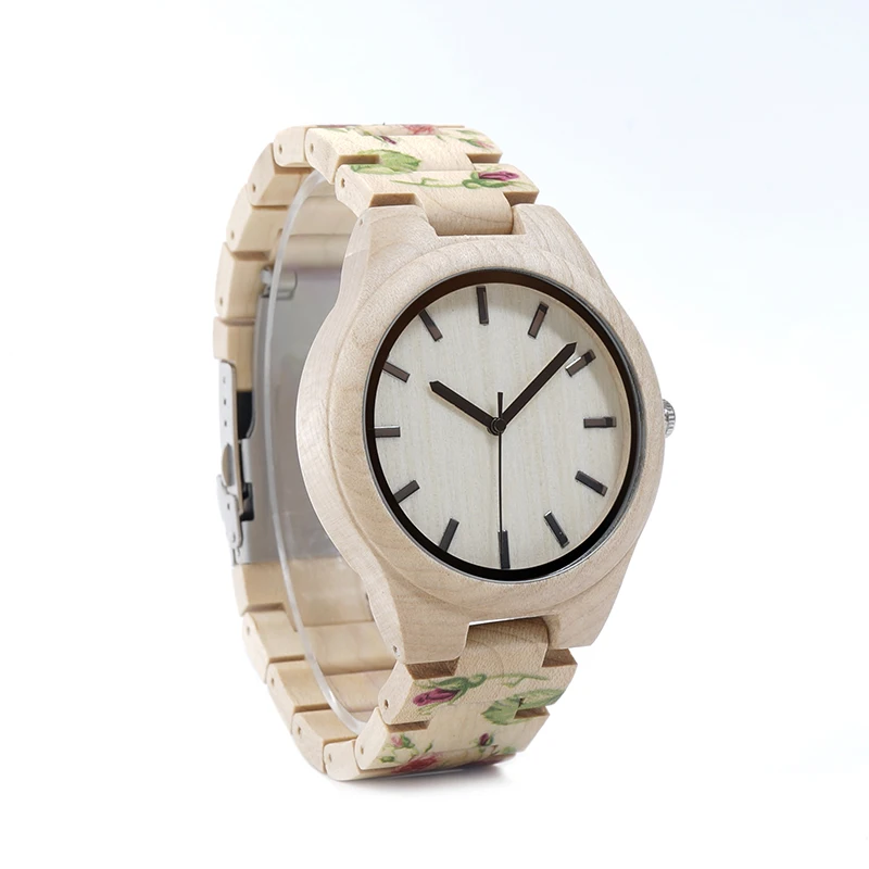 Printing Flowers BOBO BIRD L-L26 China Supplier High Quality Custom Logo Maple Wrist Watch Men Wood Watch OEM