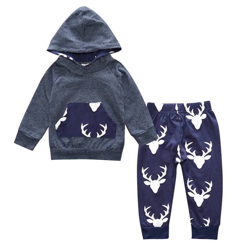 

2PCS New Baby Boys Girls Clothes Cotton Long Sleeve Deer Hoodie Coat+Pants Kids Suit Children Infant Clothing Sets TZ012