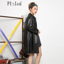 Ptslan 2016 Women’s Genuine Lambskin Leather Jacket Real Leather Motorcycle Bomber Long Sleeve Zippe