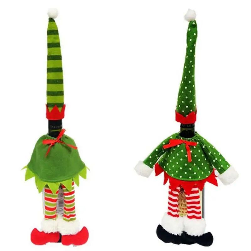 1 Set Cute Polka Dot Red Wine Bottle Cover Bags Dinner Table Decoration Clothes With Hats Home Party Decors Christmas Gift AU418 | Дом и сад