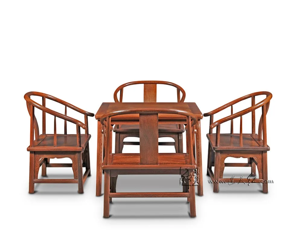 Classical Dining Room Furniture Set 4 Low Armchair and 1 Square Table 5-pieces sets Home Garden Coffee desk Chair Rose Red Wood Classical Dining Room Furniture Set 4 Low Armchair and 1 Square Table 5-pieces sets Home Garden Coffee desk Chair Rose Red Wood