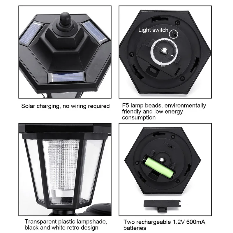 Новейший винтажный шестигранный светодиодный настенный светильник на солнечной батарее, Белый настенный светильник, настенный ландшафтный светильник, садовый забор, точечный светильник, уличный светильник ing
