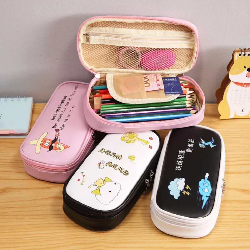 Kawaii Zipper Pencil Bag PU waterproof Pencil Case Cosmetic Bag
