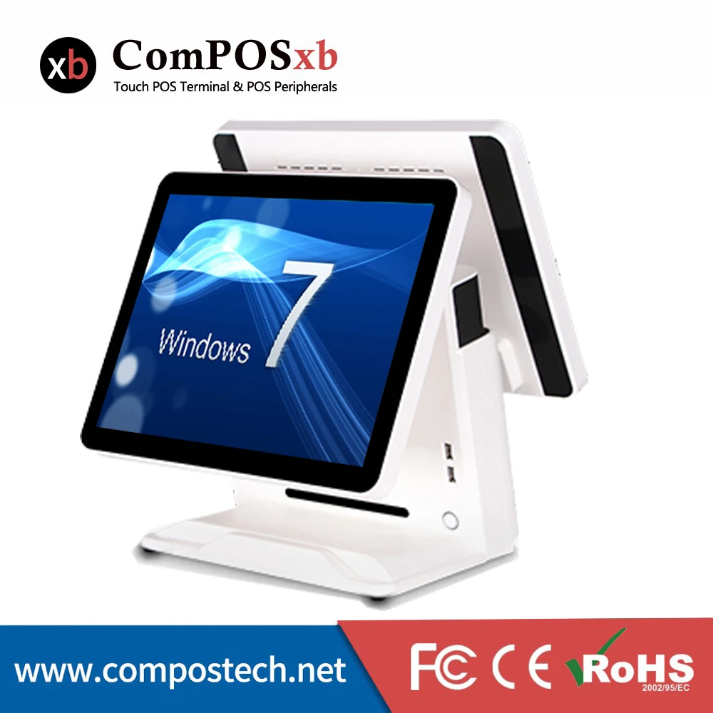 

Free Shipping 15 inch TFT LCD Capacity Touch Screen Truth Flat Dual Monitor All In Pos System For Supermarket And Restaurant