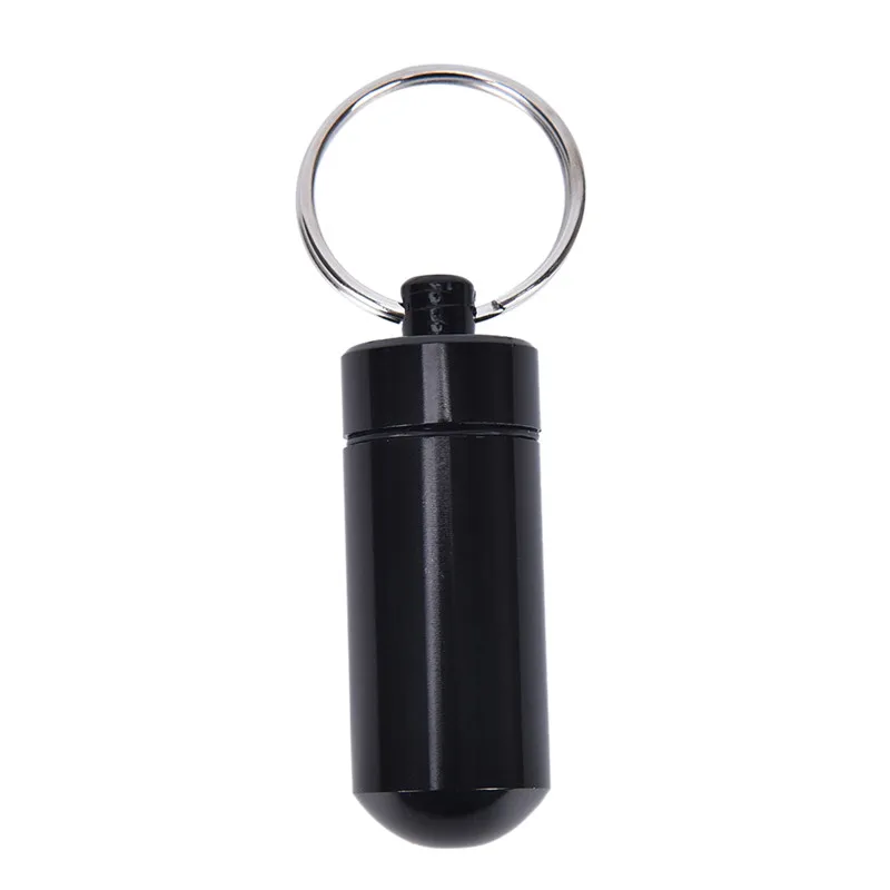 1Pc Aluminum Waterproof Pill Shaped Box Bottle Holder Container Keychain Medicine Box Pill Box Key Holder - Цвет: Черный