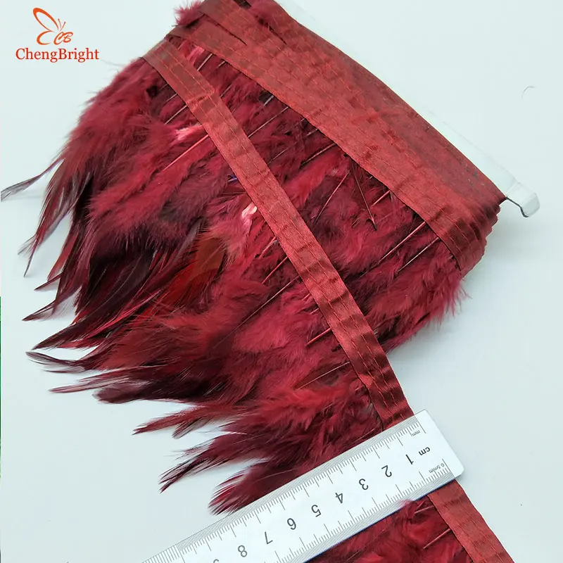 CHENGVRIGHT 1 метр 10-15 см куриные петушиные перья Отделка Ткань боковая лента с перьями из хвоста петуха планки одежды Свадебные украшения - Цвет: Red Wine