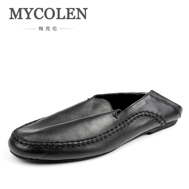 

MYCOLEN 2018 Comfortable Leather Shoes For Men Loafers For Spring/Autumnlow Cut Casual Leather Flats Black Brown Soulier Homme
