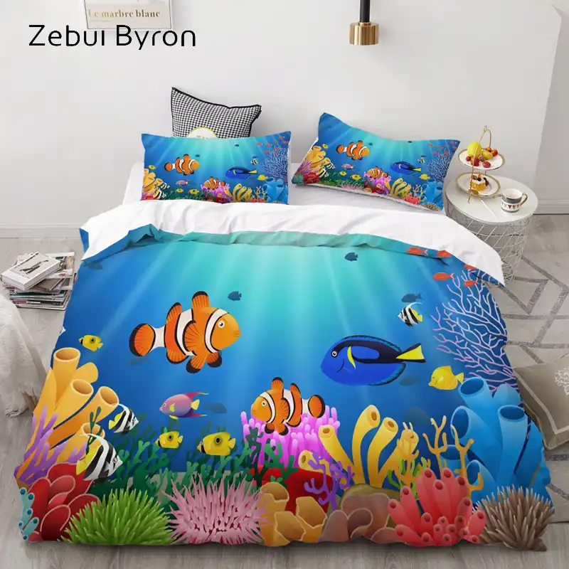 Parure De Lit 3d Motif Dessin Anime Pour Enfants Bebe Garcon Et Fille Ensemble De Housse De Couette Housse De Couverture Pour Poissons D Ocean Personnalise En Europe Et Aux Etats Unis