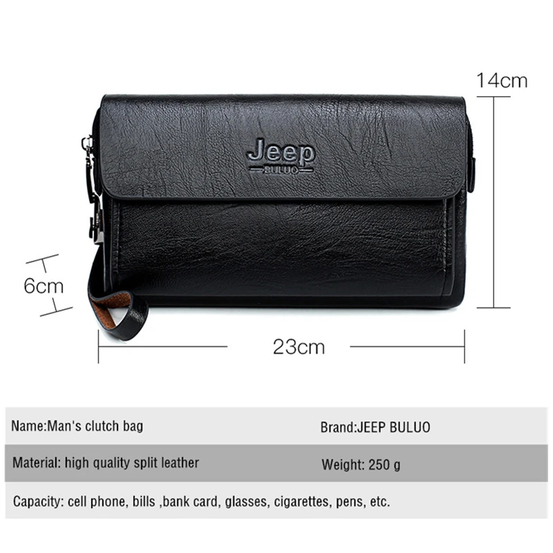  JEEP BULUO Luxury Brand Men's Handbag Day Clutches Bags For Phone and Pen High Quality Spilt Leathe - 32888677800