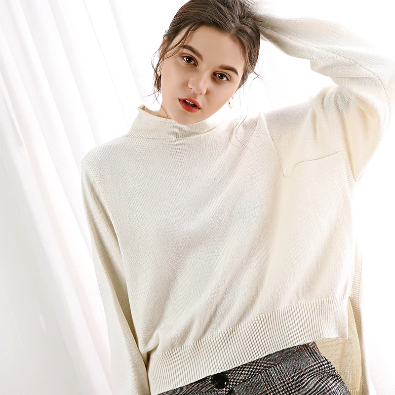

Autumn Winter Long Casual Batwing Sleeve Sweater Turtleneck Full Sleeve Side Split Jumper Wool Front Short Back Long 2019 New