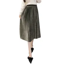 Осень-зима Для женщин Высокая Талия плиссированная бархатная юбка Горячая леди Повседневное вечерние элегантные эластичный, подходит ко всему, черный, розовый юбки D99