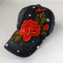 Новые декоративные лепестки роз джинсовые Для женщин Бейсбол шапки бейсболки Женская шляпка в стиле «хип-хоп» Кепки Vogue Регулируемый головной убор