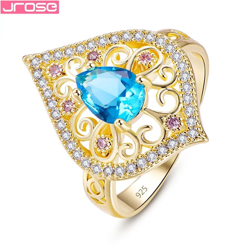 

JROSE Exquisite Bijoux 47 Seeds Cubic Zircon Rings For Women Gold Color Wedding Sterling Silver 925 Jewelry Engagement Paty Gift