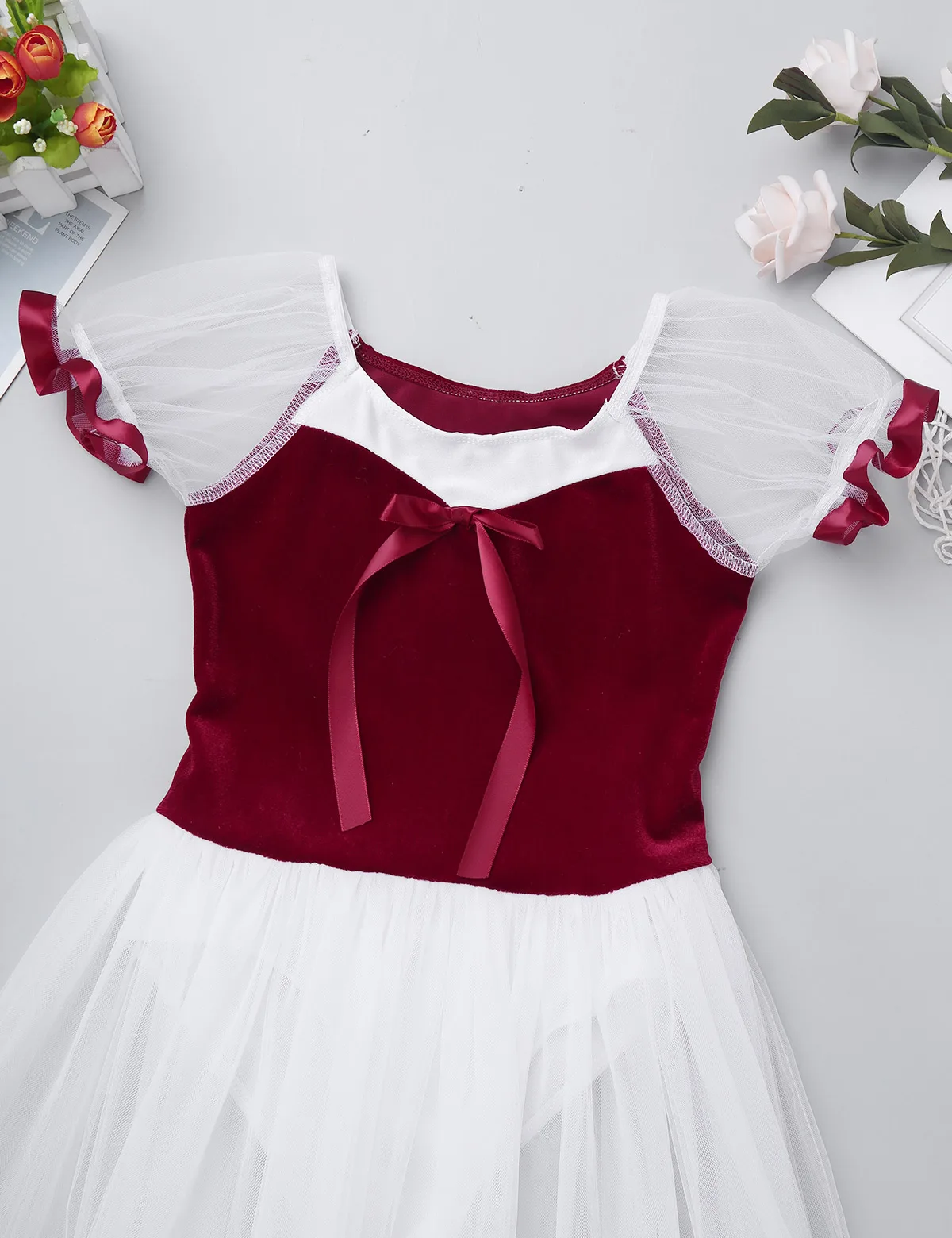 ChicTry/детский бархатный лиф с пышными рукавами для девочек, профессиональное платье-трико для балета с пачкой, длинное платье, детский