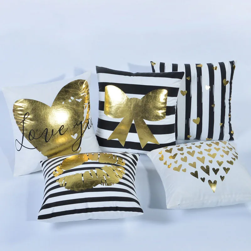 

Geometric Bronzing Cushion Cover Geometric Velvet Gold White Decorative Pillow Case 45*45 Sofa Home Decoration Pillowcover