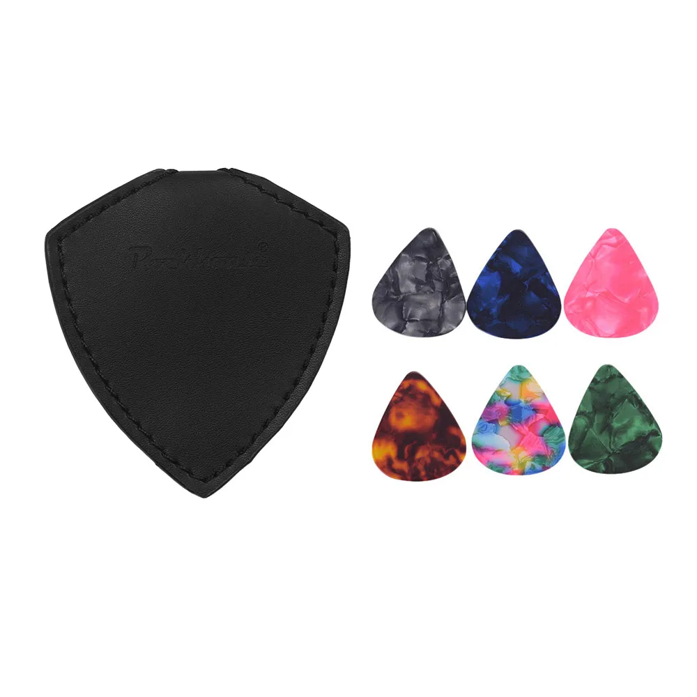 

Shield-shape Style Guitar Pick Holder Case with 6pcs Guitar Picks Microfiber PU Leather Magnetic Lock Guitar Accessories